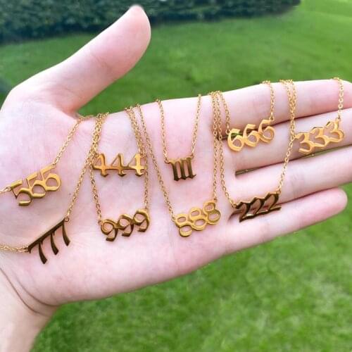 Angel Number Necklaces 111 222 333 444 555 666 777 888 999 Devil Necklace Stainless Steel Gold Pendant Choker Christmas Jewelry