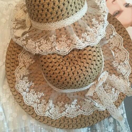 Women Lace Sun Hats For Wide Brim Straw Beach Side Cap Floppy Female Straw Hat Lace Solid Fringe Summer Parents-Child Hat Chapeu