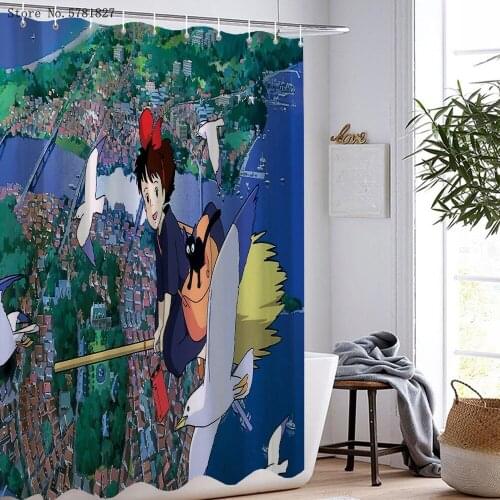 Kikis Delivery Service Shower Curtains Miyazaki Hayao Waterproof Polyester Anime Cartoon Shower Curtain Home Bathroom Curtain