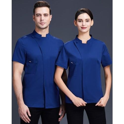 Man Women Kitchen Short Sleeve Chefs Uniform Hotel Bakery Chef Uniform Catering Restaurant Cooking Canteen Cook Coat Work Wear