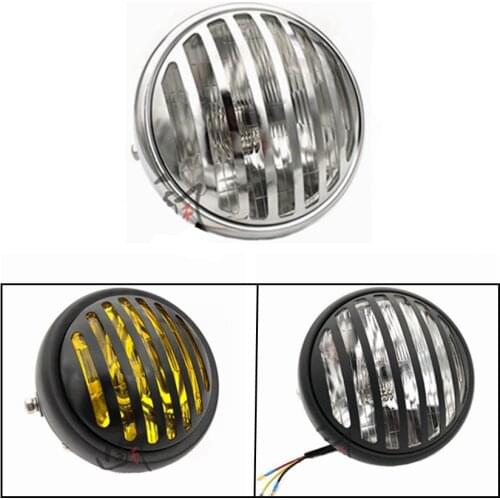 Universal 7 Inch Motorcycle Headlight Silver Color with Chrome Grill Style for Harley Cafe Racer For Cruisers Choppers Cafe Race