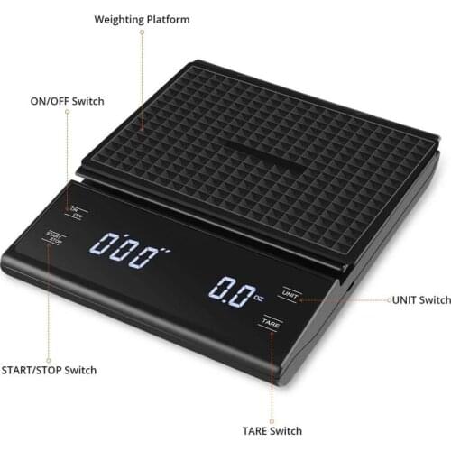 3kg/0.1g Electronic Coffee Scale with Timer High Accuracy Digital Kitchen Scale Timer Coffee Weight Balance Rechargeable Scale