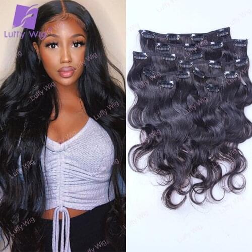 Body Wave Clip In Human Hair Extensions 120g/set 8pcs Brazilian Remy Human Hair Clip Ins Bundles Natural Black Hair Color Luffy