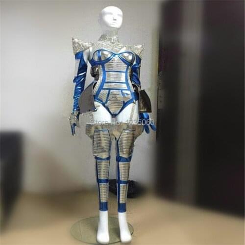 WYY Ballroom singer costumes silver color stage show wears dress catwalk models bar club performance suit robot women dj party