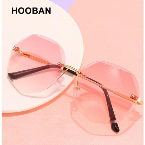 HOOBAN Brand Designer Rimless Women Sunglasses Fashion Round Ladies Sun Glasses Vintage Summer Driving Travelling Eyewear UV400