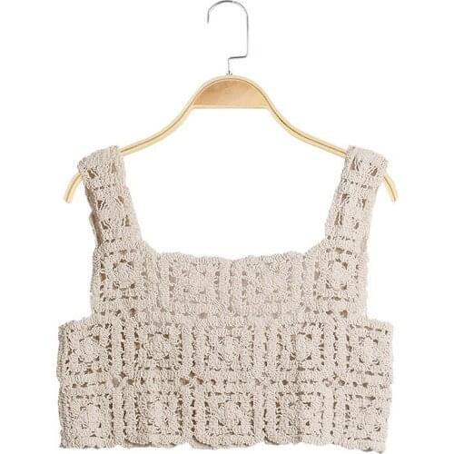 Female Knit Crochet Vest Loose Solid Color Elastic Bottoming Tank Top Women Hollow Out Outwear Camisole