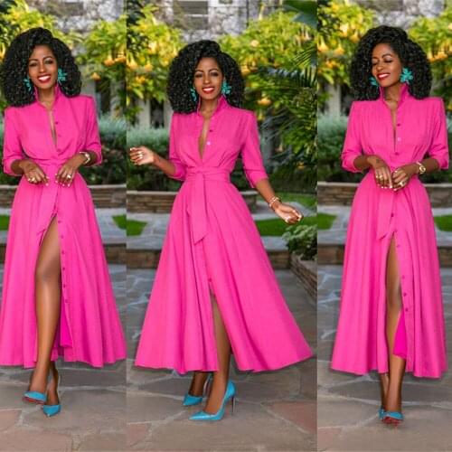 2021 Ladies New Summer Hot Sale African Style Plus Size Lapel Sexy Casual Shirt Dress For Women