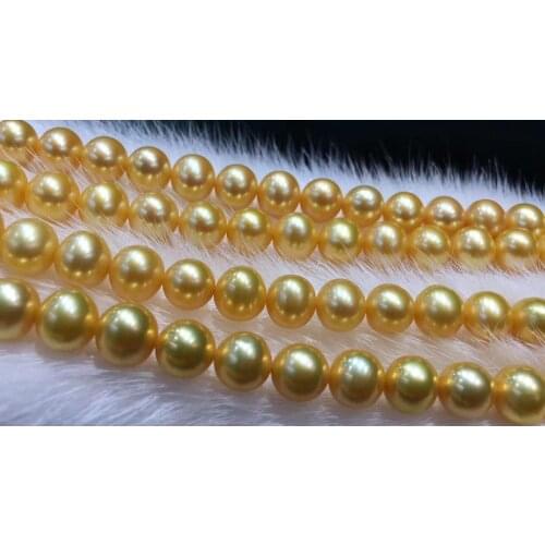 D717 Pearl Necklace Fine Jewelry Round 7-8mm Nature Fresh Water Golden Pearls Necklaces for Women Presents