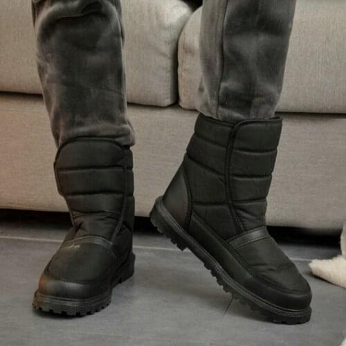Winter mens black snow boots thick warm and waterproof non-slip wear-resistant sole casual plush cotton shoes big size 40-46