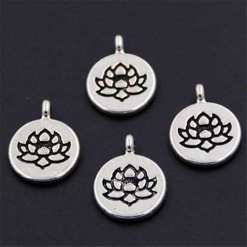 15pcs Silver Color Lotus Flower Round Shaped Alloy Charms Pendant For Jewelry Making DIY A2163