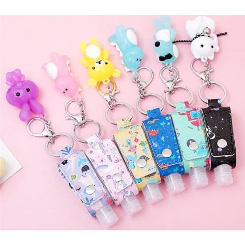 30ml Hand Sanitizer Dispenser Mini Printed Leather Case Empty Refillable Bottle Perfume Gel Holder Portable Bag Pendant Keychain