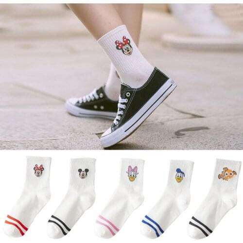 5 Pairs/Lot Korea Style Women Socks Cartoon Animal Kawaii mouse socks Cotton cute White Color Long Sock Casual happy funny Socks