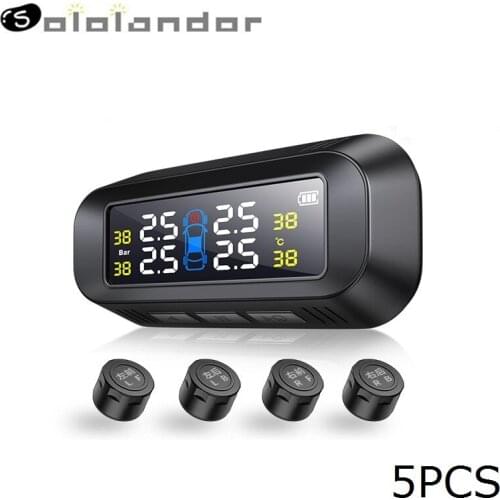 5PCS Smart Car TPMS Tyre Pressure Monitoring System Solar Power Digital LCD Display Auto Security Alarm Systems Tyre Pressure
