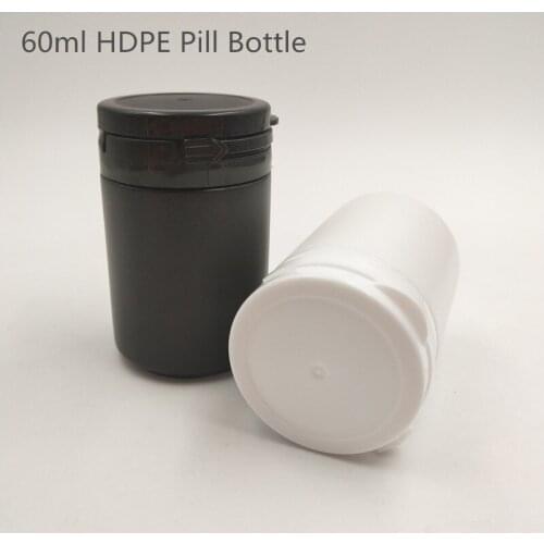 50pcs/lot 60cc 60ml black white pill HDPE pharmaceutical round plastic bottles with pull ring cap for chewing gum bottle
