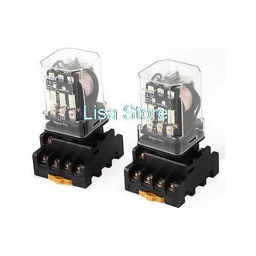AC 220V Coil Plastic Shell 3PDT Electromagnetic Relay 2 Pcs w Socket Base
