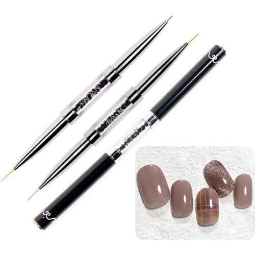 Black Double Head Crystal Handle Drawing Brush Liner Brush Painting Pen Gel Polish Crystal Nail Art Manicure Tools