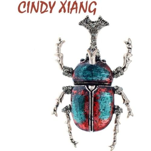 CINDY XIANG New Arrival Rhinestone Bug Brooches For Women Enamel Beetle Pin Vivid Insect Brooch 2 Colors Available