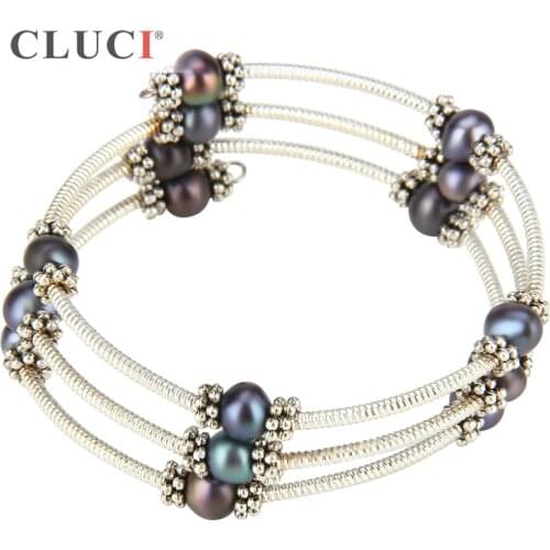 CLUCI hand jewelry adjustable wire wrap bracelet with purple color pearls multilayer Bracelets & Bangles For Women FB2005SB