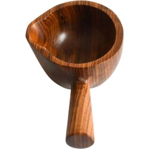 Wooden Sauce Dish Condiment Relish Plate Tableware Seasoning Sauce Dish Snack Plate Mini Bowl with Handle for Cream and Milk