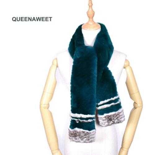 Long Style Women Real Rex Rabbit Fur Scarf Winter girls Warm Soft knitting Shawls Fashion Women Scarves Wraps Winter Handmade