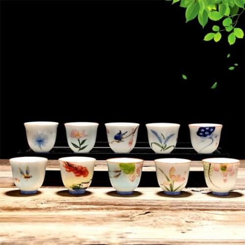 Porcelain Puer Teacup Office Retro Kung Fu Master Cup Creative Ceramic Kiln Change Hand Painted Lotus Flower Water Mug Drinkware