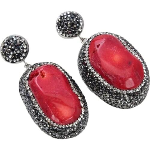 GG Jewelry 17x27MM Red Coral Trimmed With Marcasite Earrings