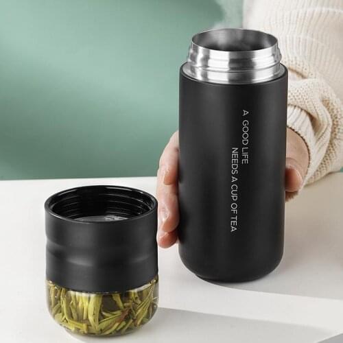 Insulated Cup with Filter Stainless Steel Tea Bottle Cup with Glass Infuser Separates Tea and Water 300ML Thermos Vacuum Flask