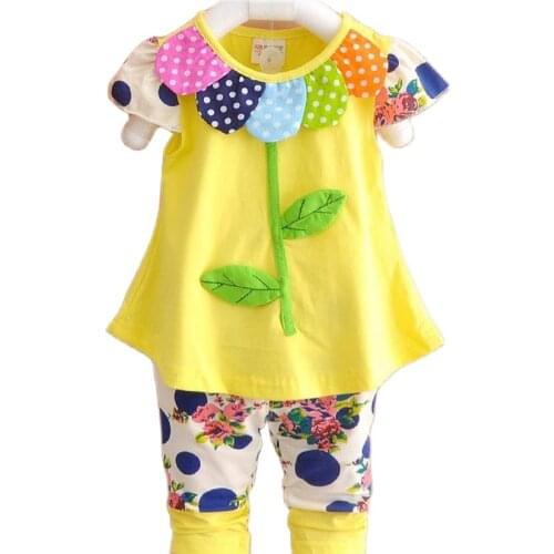 2019Kids Baby Girl Clothing Set Bowknot Summer Floral T-shirts Tops and Pants Leggings 2pcs Cute Children Outfits Girls Set1-5Y