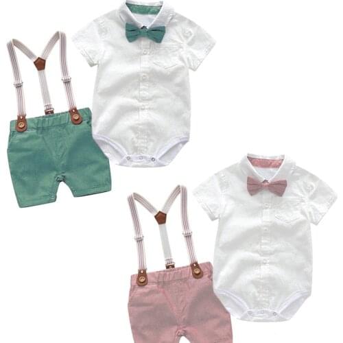 Gentleman Baby Boy Summer Clothes Set Fashion 0-24 Months Baptism Birthday Boy Summer Clothing Suit Romper Belt Pant Outfits Boy