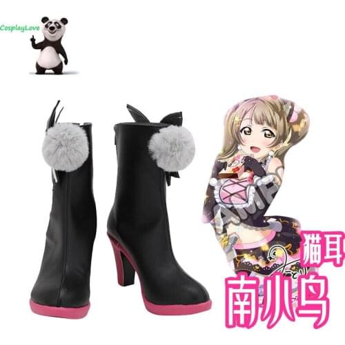 LoveLive Minami Kotori Cat Double Pony Tail Black Cosplay Shoes Cosplay Long Boots Leather Custom Made For Christmas