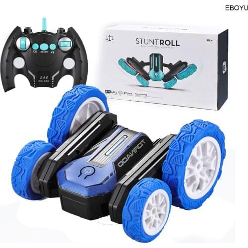 EBOYU 802 RC Car 2.4Ghz 4WD RC Stunt Car Remote Control Race Car Double Sided Drive with LED Light Music Rolling Rotating RTR