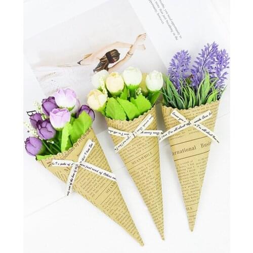 Mini Kraft Paper Wrapping Bouquet Wedding Party Decoration DIY Garland Accessories Artificial Silk Flower for Home Decor