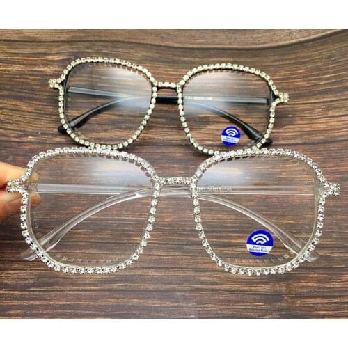 Fashion Rhinestone Blue Light Blocking Glasses Square Clear computer eyes plastic Eye Glasses office Transparent Eyewear SM1038