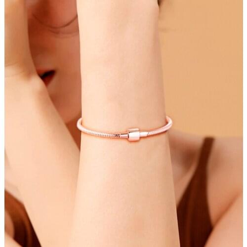 Rose Gold Bracelet Moments Barrel Clasp Snake Chain 925 Sterling Silver Jewelry Bracelets for Women Gift 2020 New RB021