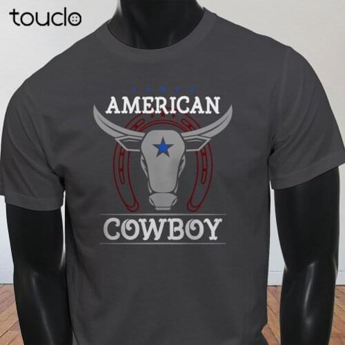 New Spring High-Elastic Cotton American Cowboy Bull Horseshoe Rodeo Texas Sportser Mens Charcoal T-Shirt Summer T-Shirt
