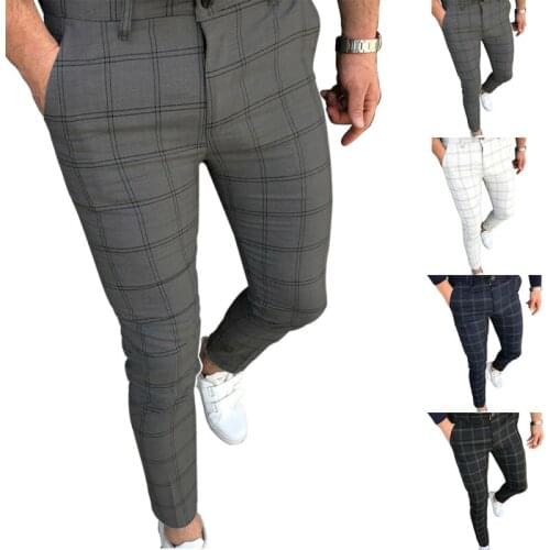 VICABO Men Clothing Plaid Printing Long Pants Gentleman Business Formal Trousers Button Japanese Fashion Mens Pants