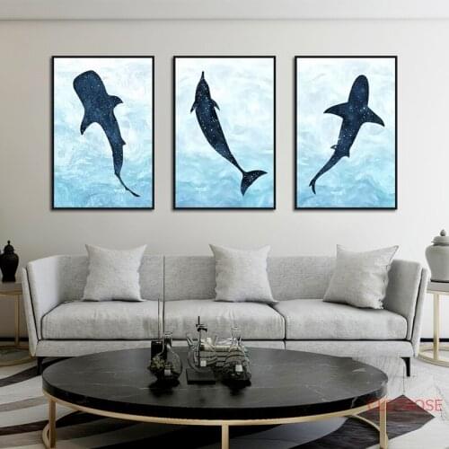 Nursery Wall Art Cartoon Dolphin Canvas Painting Nordic Poster Cute Abstract Animals Pictures For Kid Room Decoration No Frame