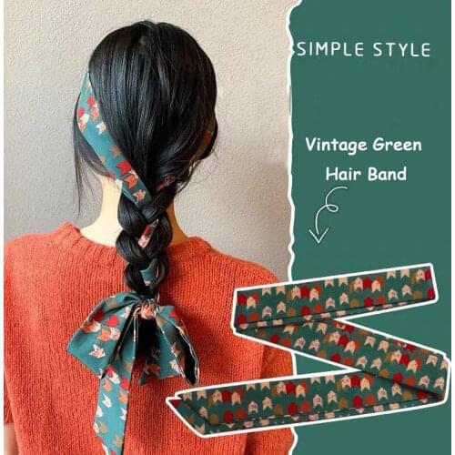 New Silk Scarf Headband Korean Fashion Retro Wild Pattern Streamer Niche Autumn Winter Square Scarf Birthday Gift Accessories