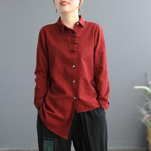 Chinese Style Clothing Women Clothes 2020 Cheongsam Top Asymmetric Shirt Oblique Blouse Cotton Hanfu Ladies Chinese Tops 10085