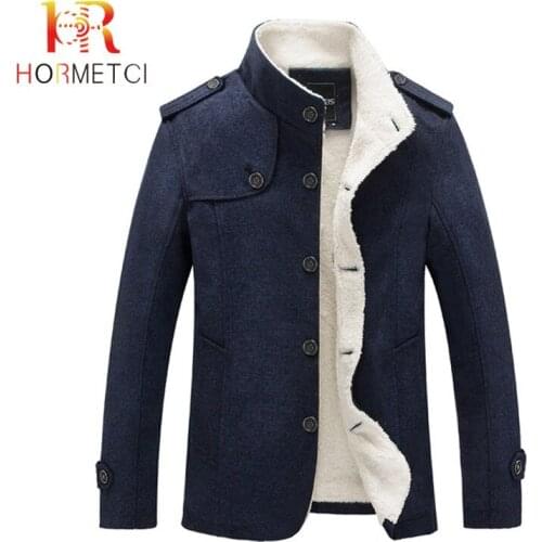 HORMETCI Winter Men Coat Fashion Mens Clothing Fleece Lined Thick Warm Woolen Overcoat Male Wool Blend Mens Casual Coat