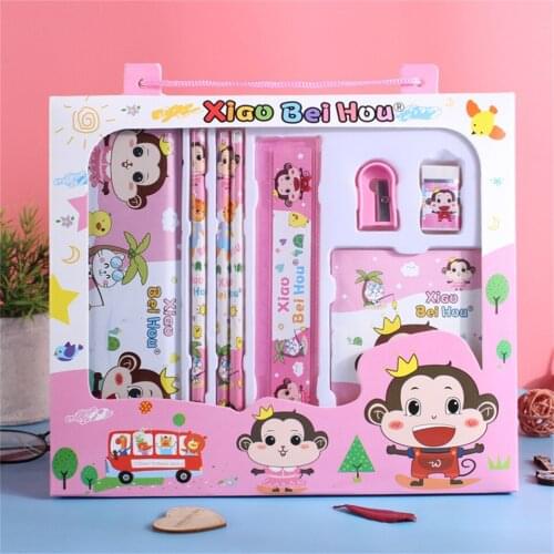 Portable Stationery Set Cartoon Animal School Supplies Christmas Gifts 8-In-1 Mini Pocket Memo Notepad Pencil Case Sharpener Etc
