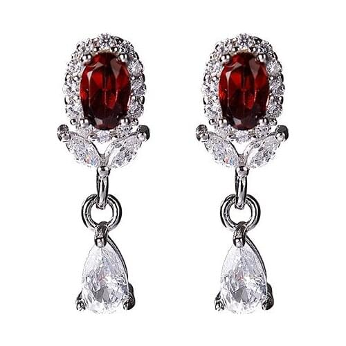 S925 sterling silver natural garnet stud earrings retro affordable luxury temperament personality ladies fashion earrings