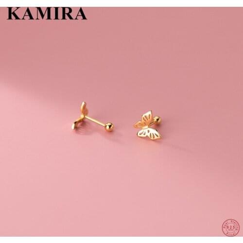 KAMIRA 925 Sterling Silver Gothic Hollow Butterfly Bead Piercing Stud Earrings for Women Teen Party Retro Unique Jewelry сережки