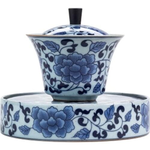 Blue and white porcelain bowl, Jingdezhen Chinese kungfu tea set, Gaiwan big bowl