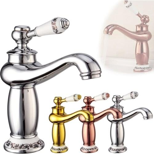 Bathroom Basin Faucet Antique Copper Cold And Hot Water Mixer Tap Single Handle European Retro Style Vanity Sink Washbasin Tap