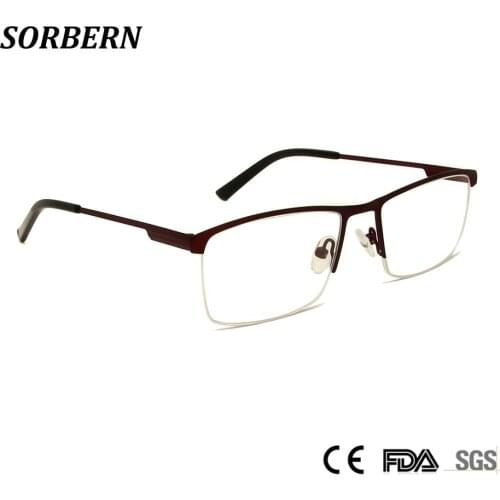 SORBERN Half Metal Optical Frame High Quality Women Glasses Men Eyeglasses Square Spectacles Clear Lens Prescription Eyewear