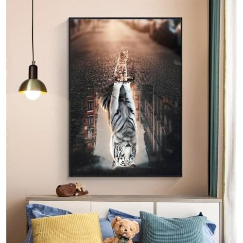 Nordic Modernas Lion or Cat Tiger In Heart Movie Poster Cuadros Canvas Painting and Prints Wall Art Pictures for Home Decoration