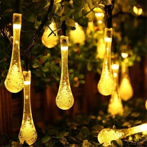Outdoor Solar String Lights Raindrop Patio Lights 20 LED Bulbs Waterproof LED Lights for Deck Backyard Gazebo Garden Party