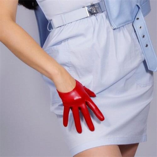 Ultra Short Leather Gloves 13cm Emulation Leather Imitation Sheepskin PU Unlined Female Christmas Red Women Gloves WPU126