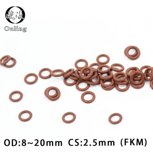 5PCS/lot Fluorine rubber Ring Brown FKM Oring Seal OD8/9/10/11/12/13/14/15/16/17/18/19/20*2.5mm Rubber O-Ring Seal Ring Gaskets